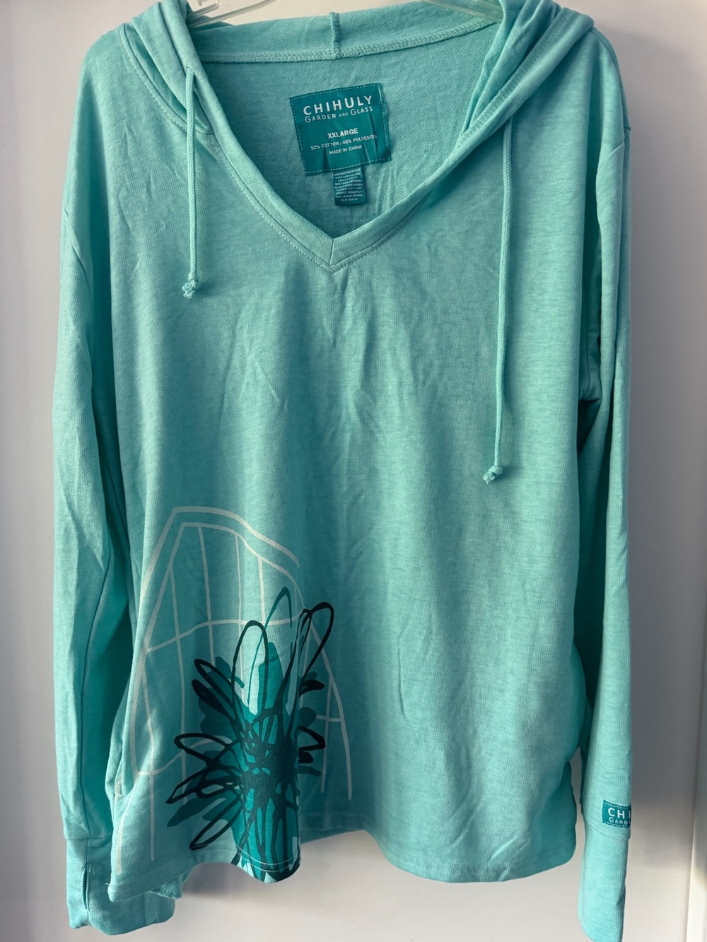 Chihuly Teal V-Neck Hoodie with Graphic